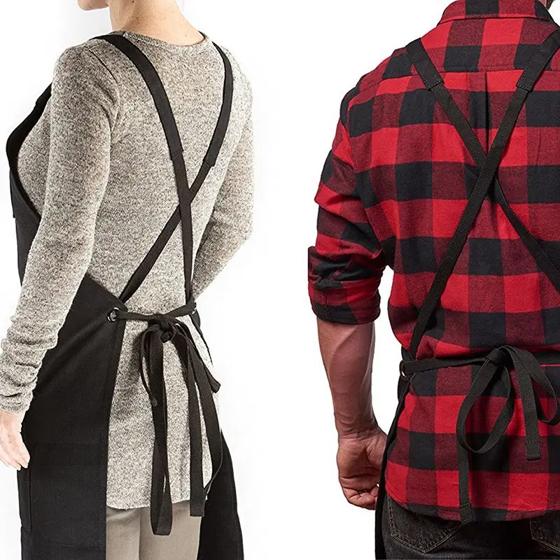 Canvas Work Apron with Tool Pockets Cross-Back Straps& Adjustable Apron Heavy Duty Apron With Pockets For Men and Women