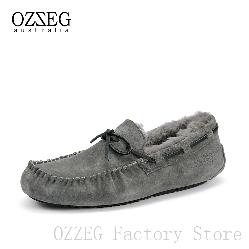 OZZEG/Роскошная брендовая Дизайнерская обувь для мужчин; зимняя обувь из натуральной кожи на плоской подошве; мужской зимний жакет на овечьем меху; лоферы с меховой подкладкой; повседневная обувь