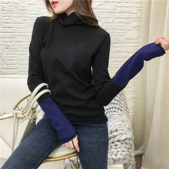

Women Fashion Sweaters Casual Loose Style Turtleneck Splicing Sleeve Knitted Sweater Winter Tops Jerseys Mujer Moda 2020