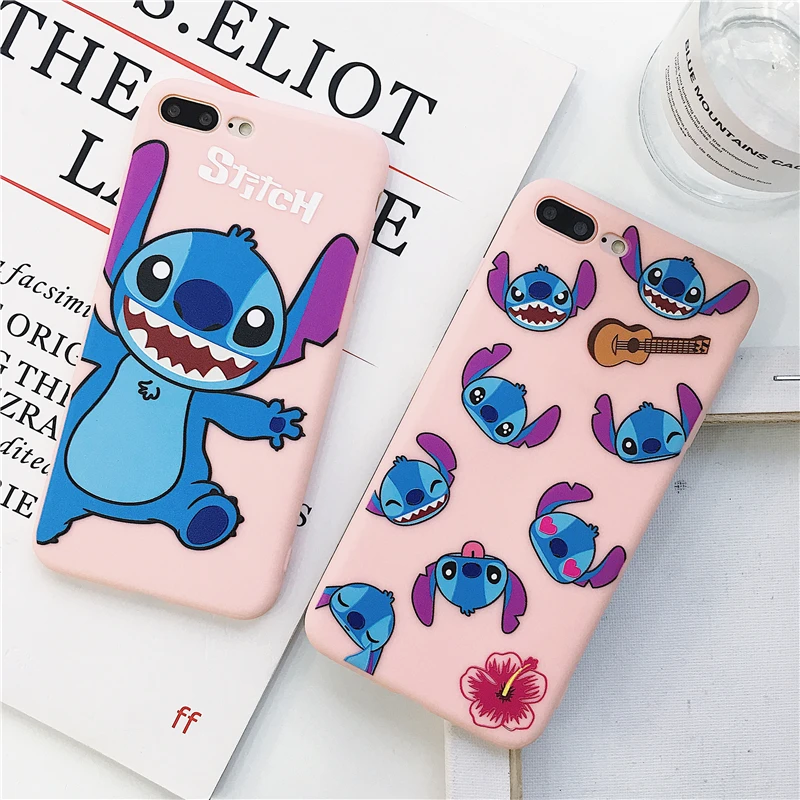 Cartoon flower Cute Stitch Case For iPhone 11 pro X XS Max XR 8 7 6 plus Candy Funny guitar Stich Pink Silicon Soft Cover Coque