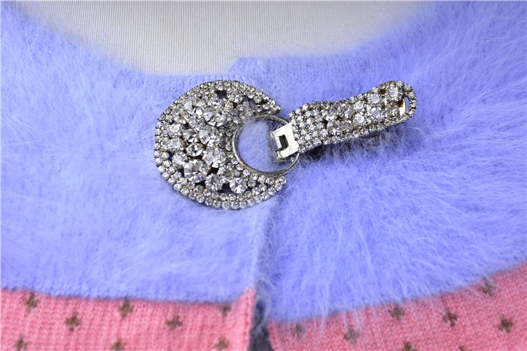 Женский милый зимний короткий свитер с пуговицами, расклешенный рукав, круглый вырез, норковая шуба, чистый Ангорский кроличий мех, вязаная куртка