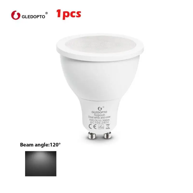 1pcs Beam angle 120 GLEDOPTO Zigbee RGB+ CCT 5 Вт GU10 умный Светодиодный точечный светильник умный дом AC100-240V изменение цвета светодиодный двойной белый светильник вечерние лампы - Комплект: 1pcs Beam angle 120