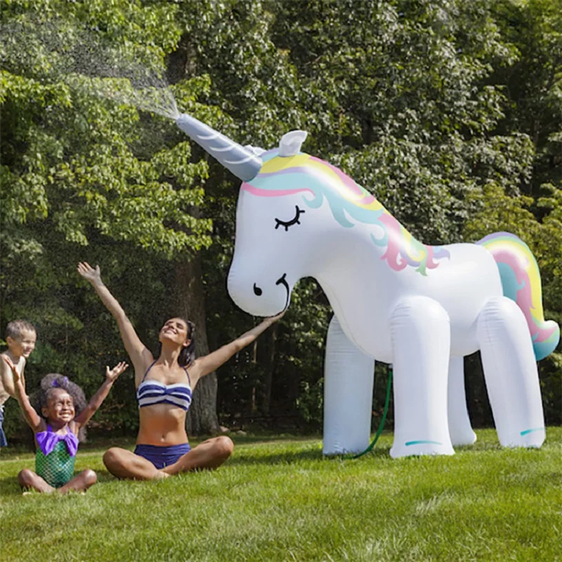 Giant Inflatable Unicorn Water Spray Pool Toys Swimming Float Outdoor Fountain Beach Party Children's Summer Water Toys