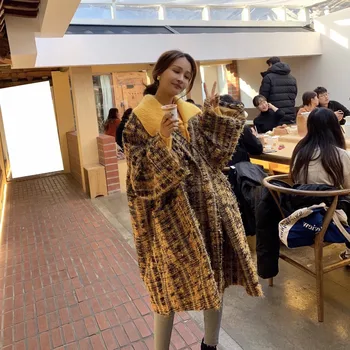 

Korea 2019 Spring Winter Classic Simple Women Oversized Woolen Coat Casual Overcoat casaco feminino Manteau femme Yellow