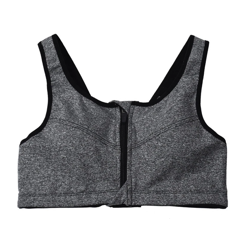 Серый Zipper Sport Bra Push Up Sexy Underwear Women Fitness Workout Bra Running Padded Tops Vest Plus Size Encaje Mujer 30OCT21 - Цвет: Серый