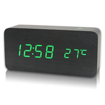 

LED Wooden Alarm Clock Watch Table Voice Control Digital Wood Despertador Electronic Desktop USB/AAA Powered Clocks Table Decor