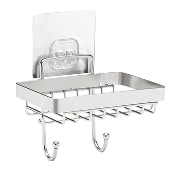 

Soap Dish Holder for Bathroom with Hook Bar Soap Holder 304 Stainless Steel Wall Mounted Soap Drainer Adhesive LBShippin