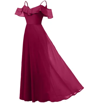 

BacklakeGirls Ever Pretty Sexy V Neck Sleeveless Spaghetti Strap Solid Color Chiffon Evening Dress Dinner Party Long Women Dress