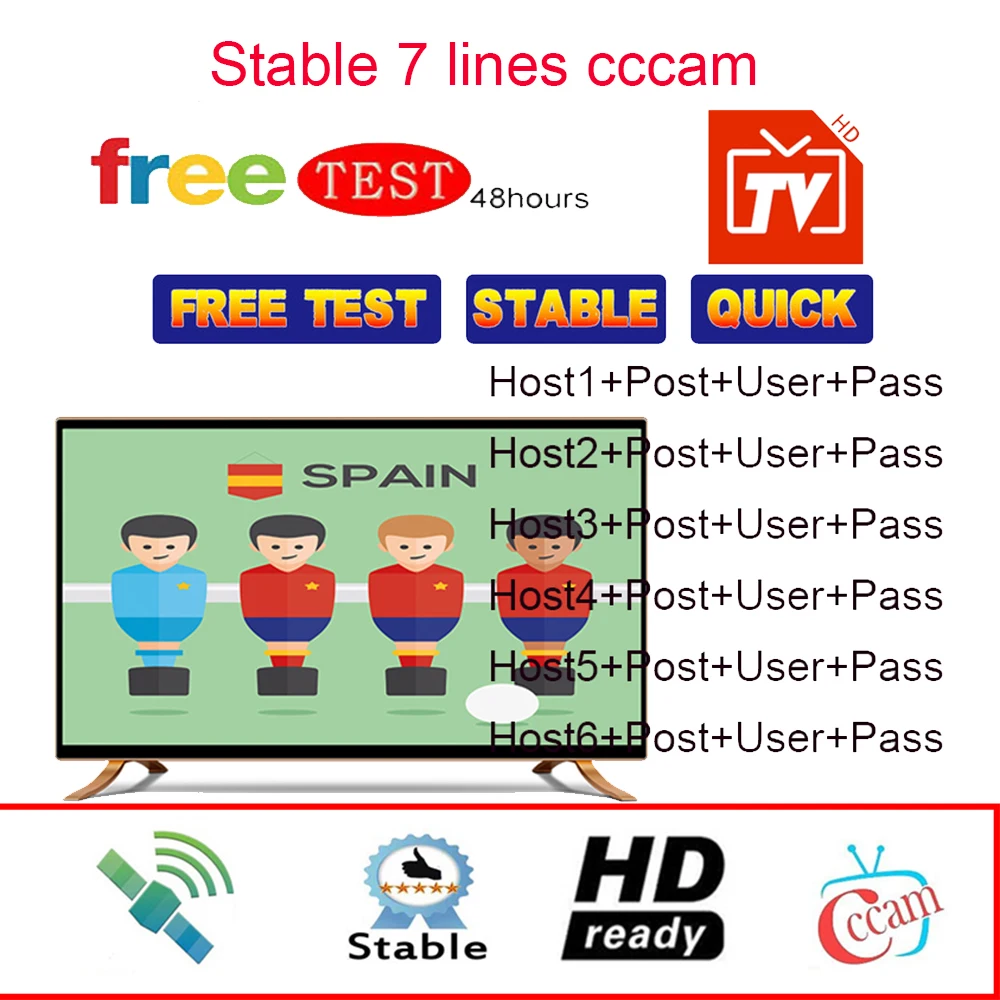 1 год Европа Cccams линии на 1 год Испания используется для freesat V8 DVB-S2 CCcam Cline спутниковый ресивер Европа каналы 7 линий