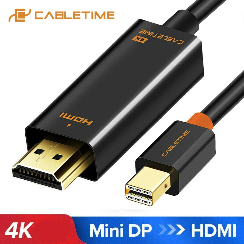 CABLETIME Новое поступление Thunderbolt 4K Mini DisplayPort Адаптер DP к HDMI DP кабель для 1080P ТВ компьютер MacBook C056