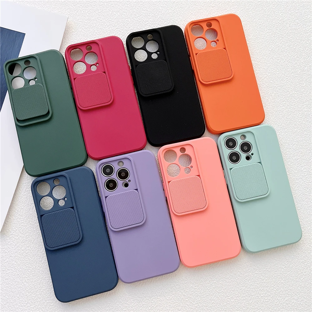 13 pro max case Slide Close Camera Protection Soft TPU Case For iPhone 13 12 11 Pro XS Max X XR 7 8 Plus SE2020 Solid Color Silicone Cover Coque 13 pro max cases