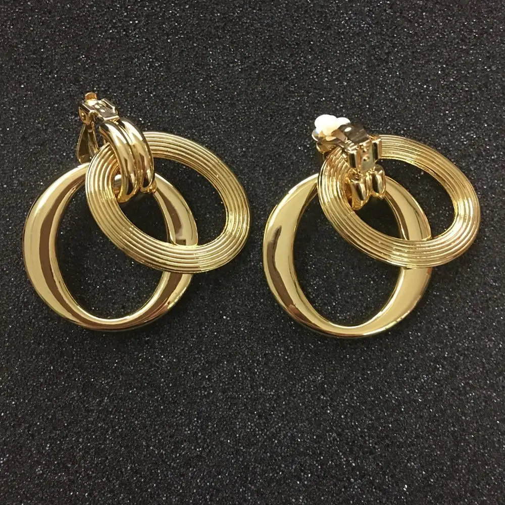 

Exaggerated chunky gold double circle clip on earrings without piercing for women no hole kupe kolczyki oorbellen brincos