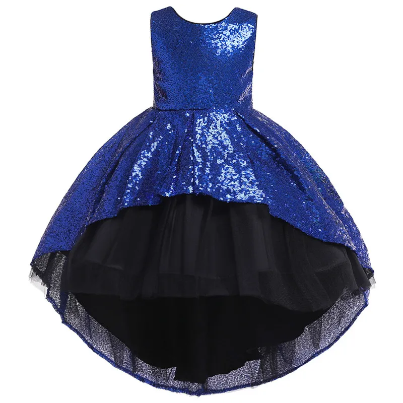 Платье для девочек возрастом от 3 до 10 лет летнее платье с блестками и цветами для маленьких девочек праздничное платье принцессы высокого качества Детские вечерние хлопковые платья для девочек - Цвет: blue