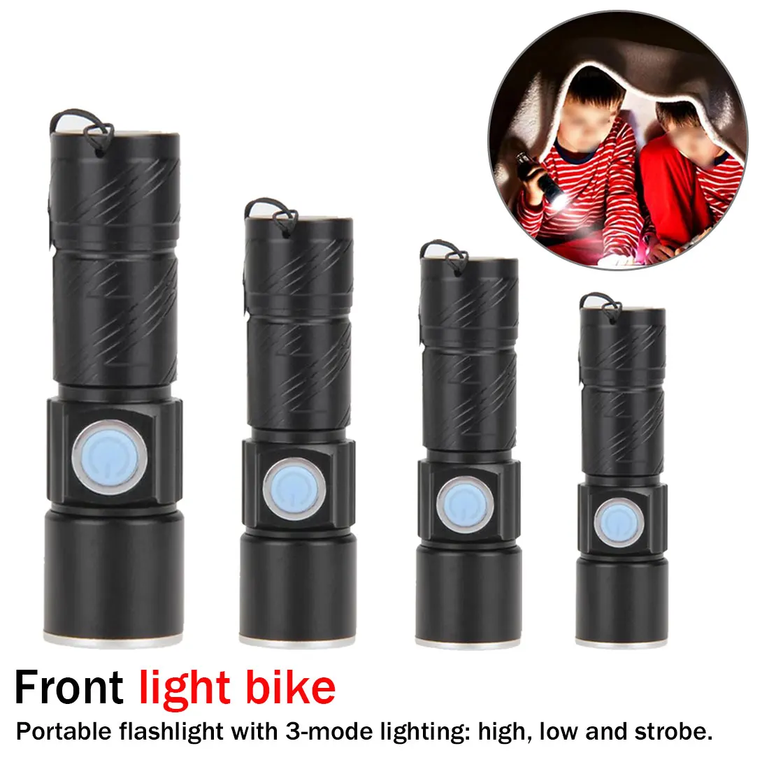 

Bicycle Light Set USB rechargeable LED Waterproof Super Bright head push-pull focusing strong light flashlight