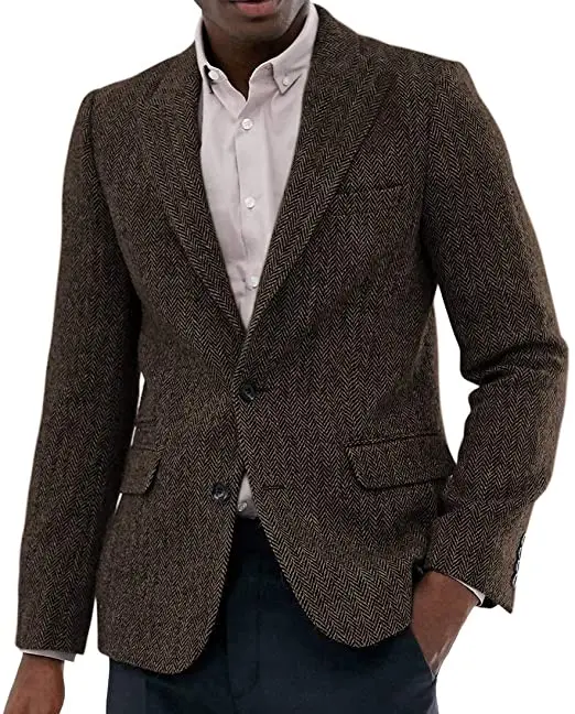 Men's Suit Tweed Jacket Wool Herringbone Waistcoat