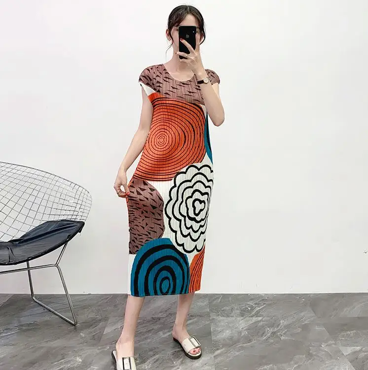 Хаки MIYAKE Плиссированное Платье с принтом стиль плиссированные платья - Цвет: Хаки