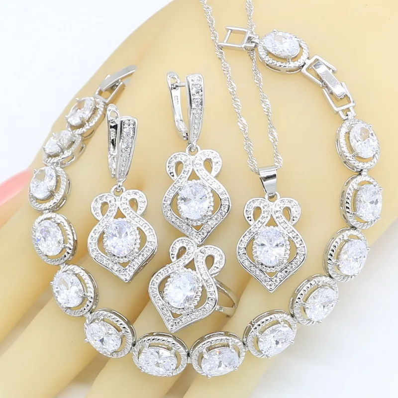 

925 Silver Wedding Jewelry Sets for Women Bracelet White Zircon Earrings Rings Necklace Pendant Gift Box