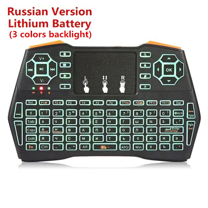3C Backlit Russ I8 Plus Android tv BOX Клавиатура 2,4 ГГц Беспроводная мини беспроводная клавиатура, сенсорная мышь интеллектуальная игровая клавиатура с подсветкой - Цвет: 3C Backlit Russ