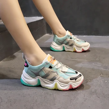 

2020 Hot Summer Women Sneakers Vulcanize Breathable Rainbow Color Fashion Casuals Height Increasing Female Chunky Ladies Shoe