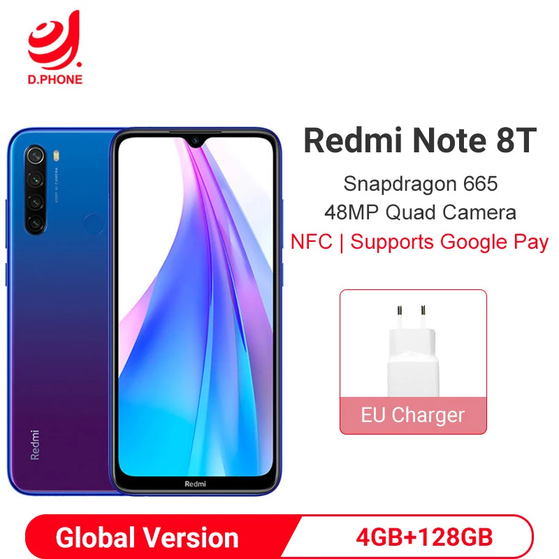  Xiaomi Redmi Note 8T 4GB 128GB Global Version Smartphone Snapdragon 665 48MP Quad Camera 6.3