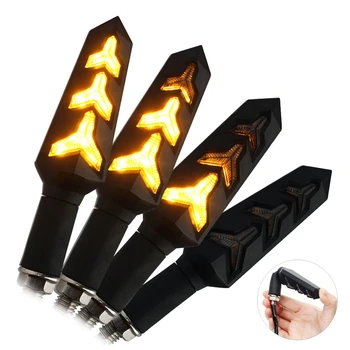 

4Pcs Motorcycle Led Turn Signals Flowing Water Blinker Flashing Lights Built Relay Bendable Motorcycle Tail Flasher Indicator
