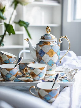 

Xinchen coffee cup ceramic gold drawing water set large capacity afternoon tea domestic water kettle set with tray