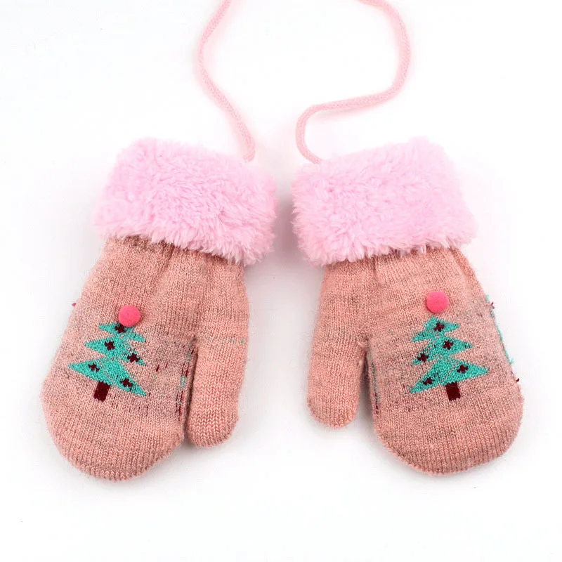 Sparsil, детские зимние вязаные шерстяные варежки, Рождественская елка, плюшевые, полностью веревочные, перчатки для пальцев, теплые, для малышей, висячие, на шее, перчатки