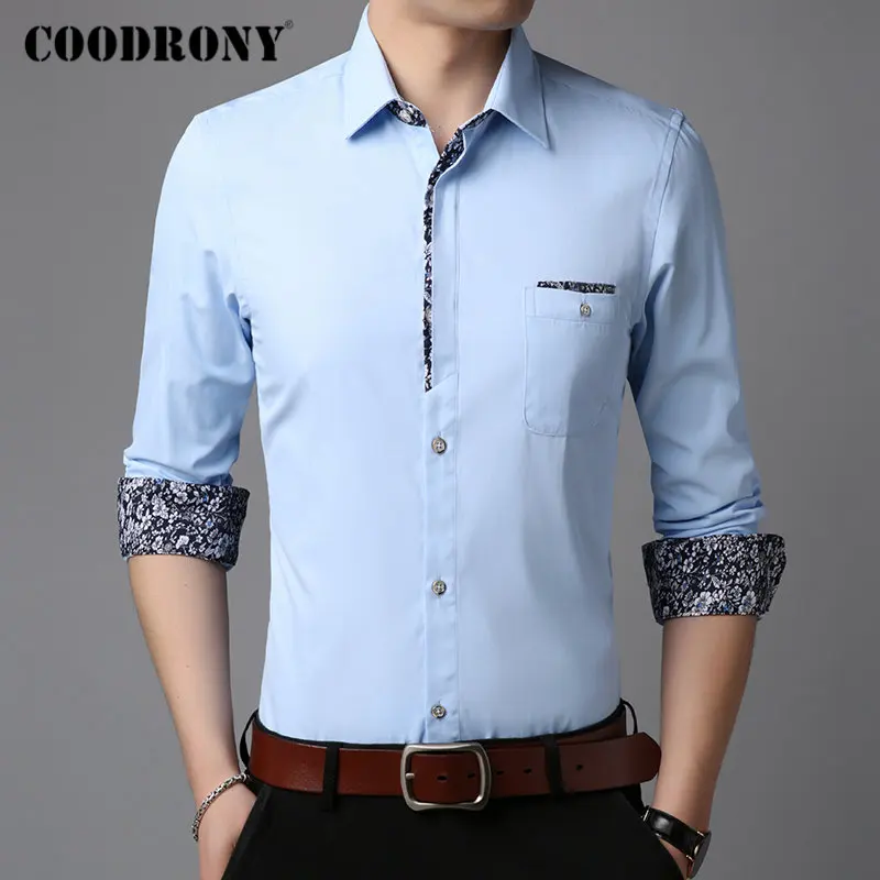 Бренд COODRONY, мужские рубашки с длинным рукавом, хлопковая Мужская рубашка, Новое поступление, деловые повседневные рубашки для джентльменов, Camisa Masculina 96099 - Цвет: Небесно-голубой
