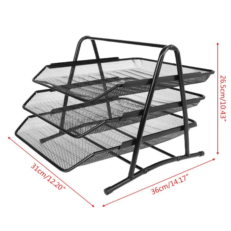 

3 Tier Metal Mesh Document Rack File Holder Letter Tray for Home Office Desk Organizer Supplies