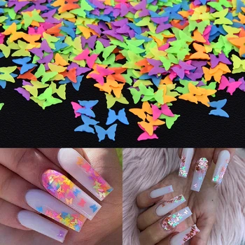 

DIY Colorful Butterfly Heart Nails Glitter Sequins 3D Neon Flakes Nail Art Tips Nail Design Accessories Nail Art Decoration New