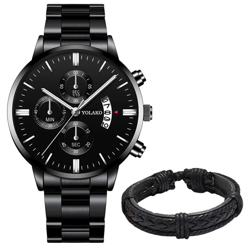 Mens Brand Watches Fashion Men Business Casual Stainless Steel Analog Quartz Wristwatch Male Black Leather Bracelet Watch Clock 