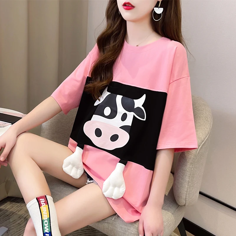 #0711 розовая красная синяя белая уличная футболка Женская хлопковая Повседневная