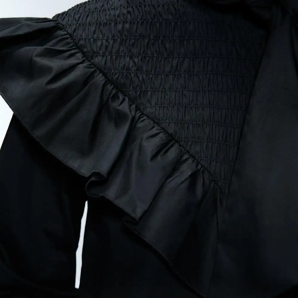 ZA модная повседневная черная рубашка с бантом Женская Осенняя модная винтажная Однотонная рубашка с длинным рукавом женская осенняя одежда верхняя одежда Новинка