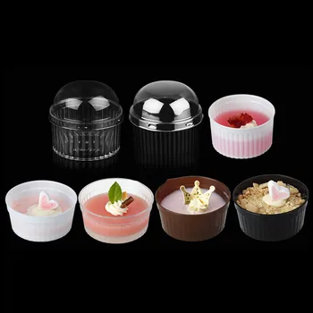 

50pcs High quality disposable plastic mousse pudding jelly tiramisu dessert cake cup 110ml small baking package cup with lid