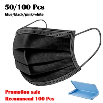 

Adult Face Mask Promotion Sale Disposable Facemask Men Women 3 Layers Waterproof Storage Box 50/100 Pcs White Black Blue Pink
