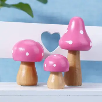 

3pcs/Set Mini Wood Mushroom Ornaments DIY Crafts Desktop Decoration Wooden Miniatures Home Decor Ornament For Children Room Desk