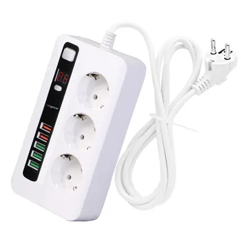 

Power Strip Surge Protector 3 EU Plug Outlets Electric Socket with USB 5 Ports Charger Adapter Dock 5V 3.4A 2m Extension Cord