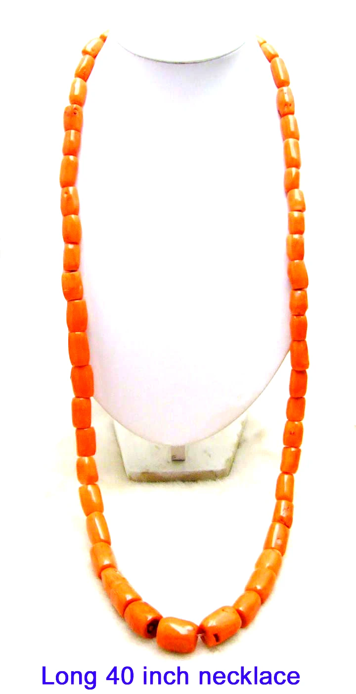 Women Necklace Natural Orange Coral 10-18mm Graduate Thick Slice Long