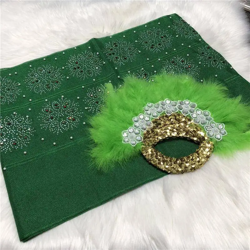 New design asooke with stones beads matching feather headfan nigerian wedding style design - Цвет: 13
