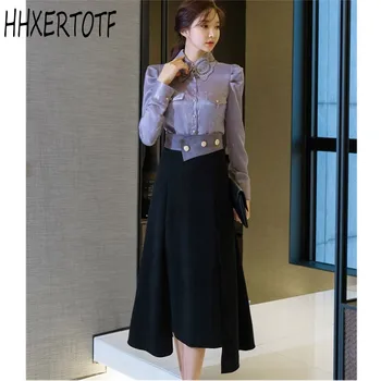 

2020 spring Fashion two-piece Korean OL temperament slim professional shirt shirt + skirt suit sets