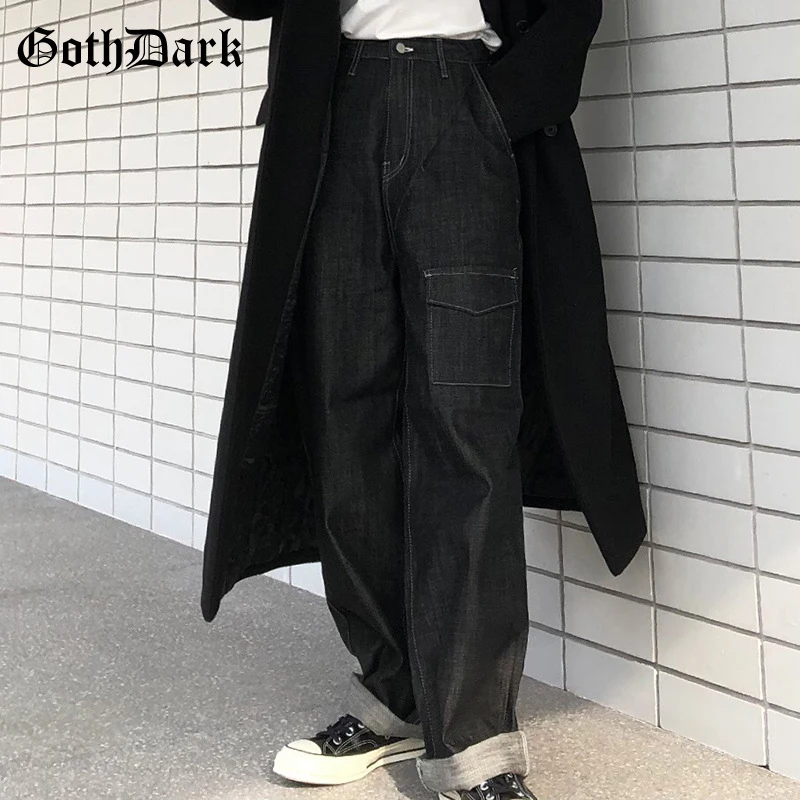 

Goth Dark Hip Hop Black Wide Leg Gothic Trousers Y2k Style Vintage Pockets Loose Women Pants High Waist Fashion Streetwear Women
