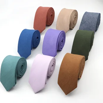 

High Quantity Cotton Ties Men's Solid Color Grid Tie Narrow Necktie Slim Pinstripe Skinny Cravate Narrow Thick Neckties