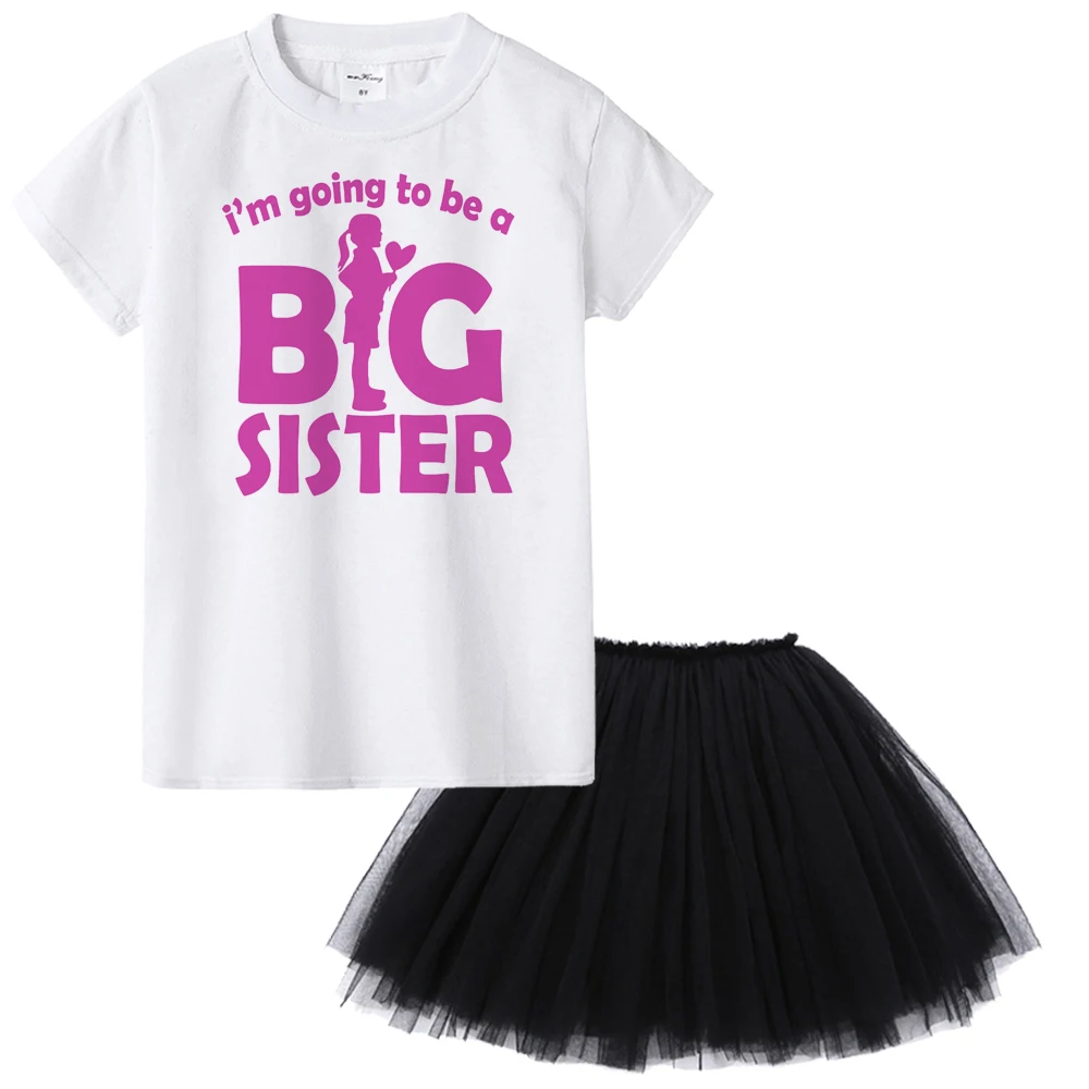 Забавная модная футболка для девочек из 2 предметов с надписью «I'm Going To Be A Big Sister» комплекты с топами и фатиновой юбкой-пачкой одежда с надписью «Big Sister»