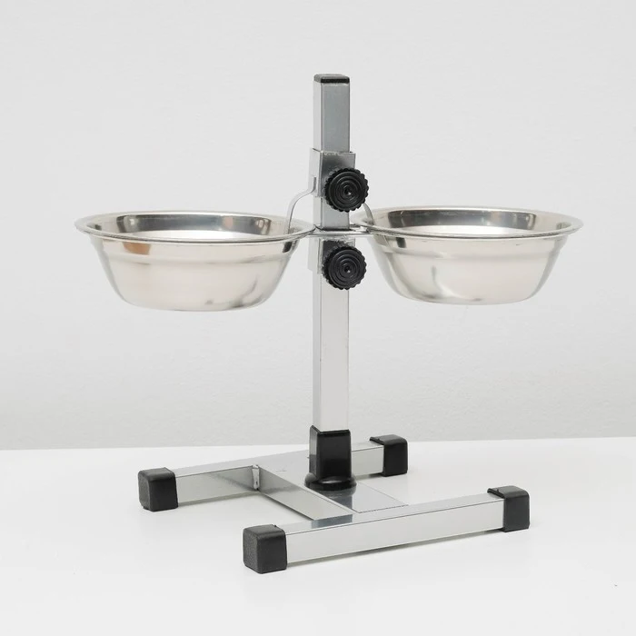 Soporte con cuencos, 2x500 ml, altura 30 cm, retenedor superior plegable, cromo 4815036 suministros de cocina ► Foto 2/6