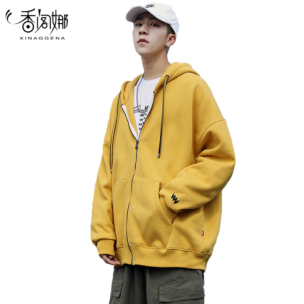 

Hip Hop Solid Color Casual Teens Streetwear Hoodies Sweatshirts Wild Warm Loose Zipper Man's Hoody Sweatshirt Jacket Coat