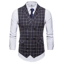 Мужской осенний и зимний стиль, клетчатый Двубортный повседневный жилет, мужской корейский стиль, приталенный, формальная одежда, пальто
