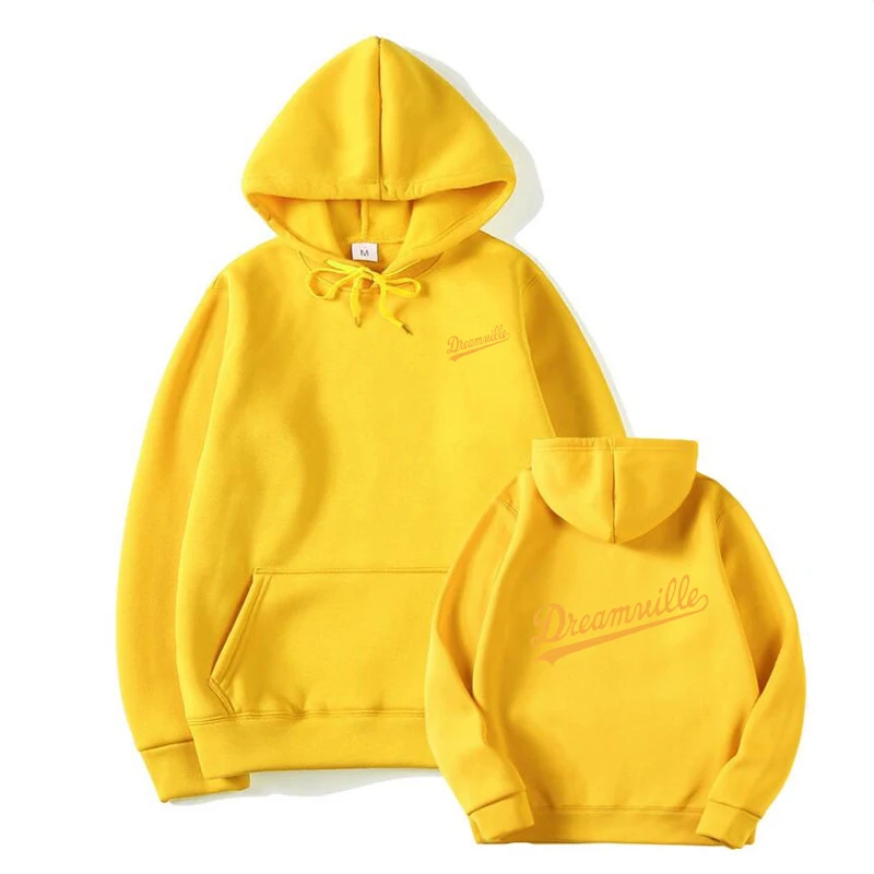yellow Толстовки с капюшоном Novos Homens хип-хоп DREAMVILLE J Cole Logotipo Com Capuz Carta Presa J Cole Com Capuz Inverno толстовки do Velo Dos - Цвет: yellow