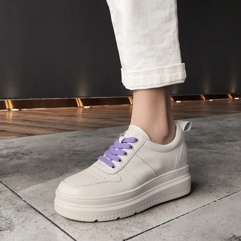 

Online Celebrity Dad Shoes Women's Extra High Genuine Leather Thick Bottomed 2019 Spring New Style Lace-up Super Fire Versatile