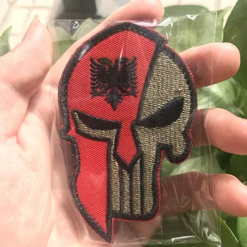 

Albania National Flag Embroidered Patches Military Tactical SPARTAN HELMET Molon Labe badges