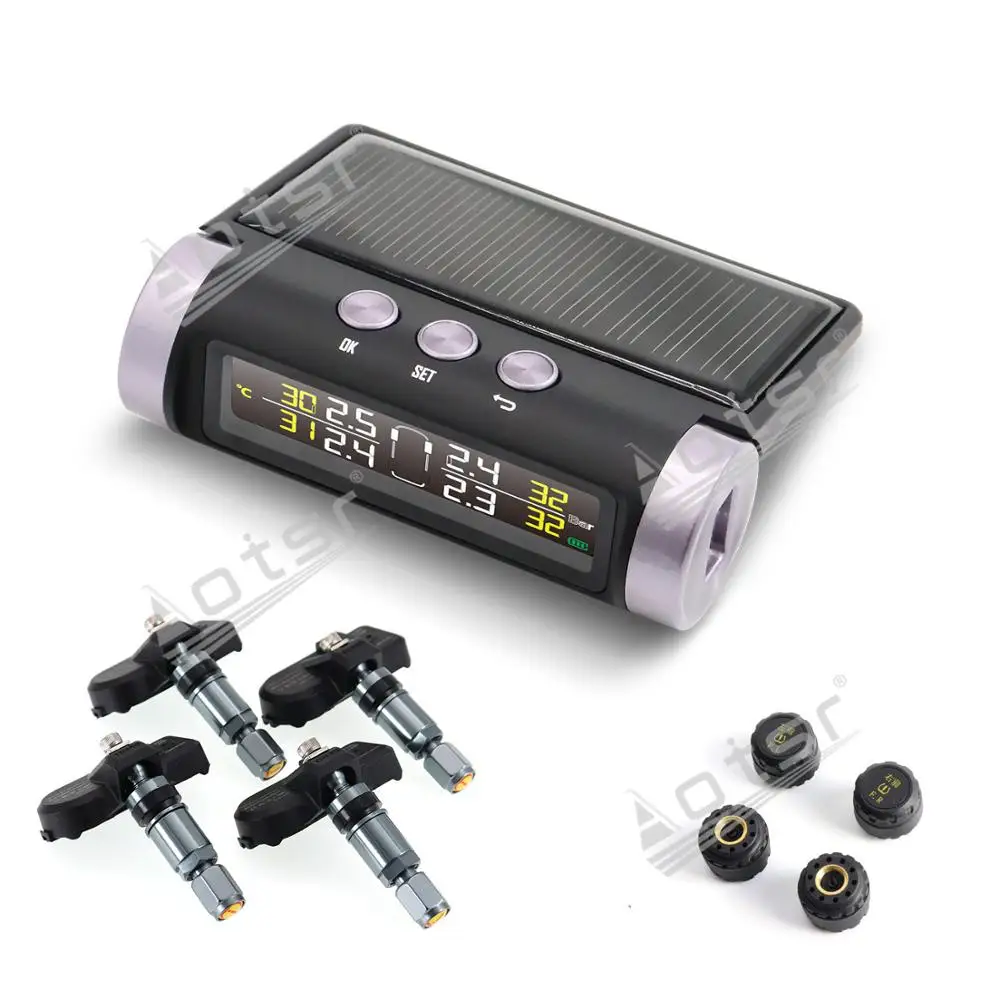 AOTSR For Smart Car TPMS Internal Tyre Pressure Monitoring System Solar Power Digital Display Auto Security Alarm for universal